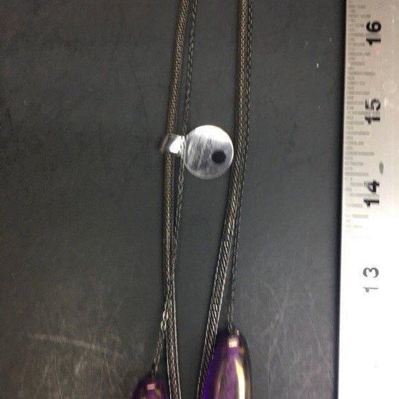 Iridescent Purple Multistrand Necklace Long Faceted Silver Mesh Chain Retro - Picture 8 of 9